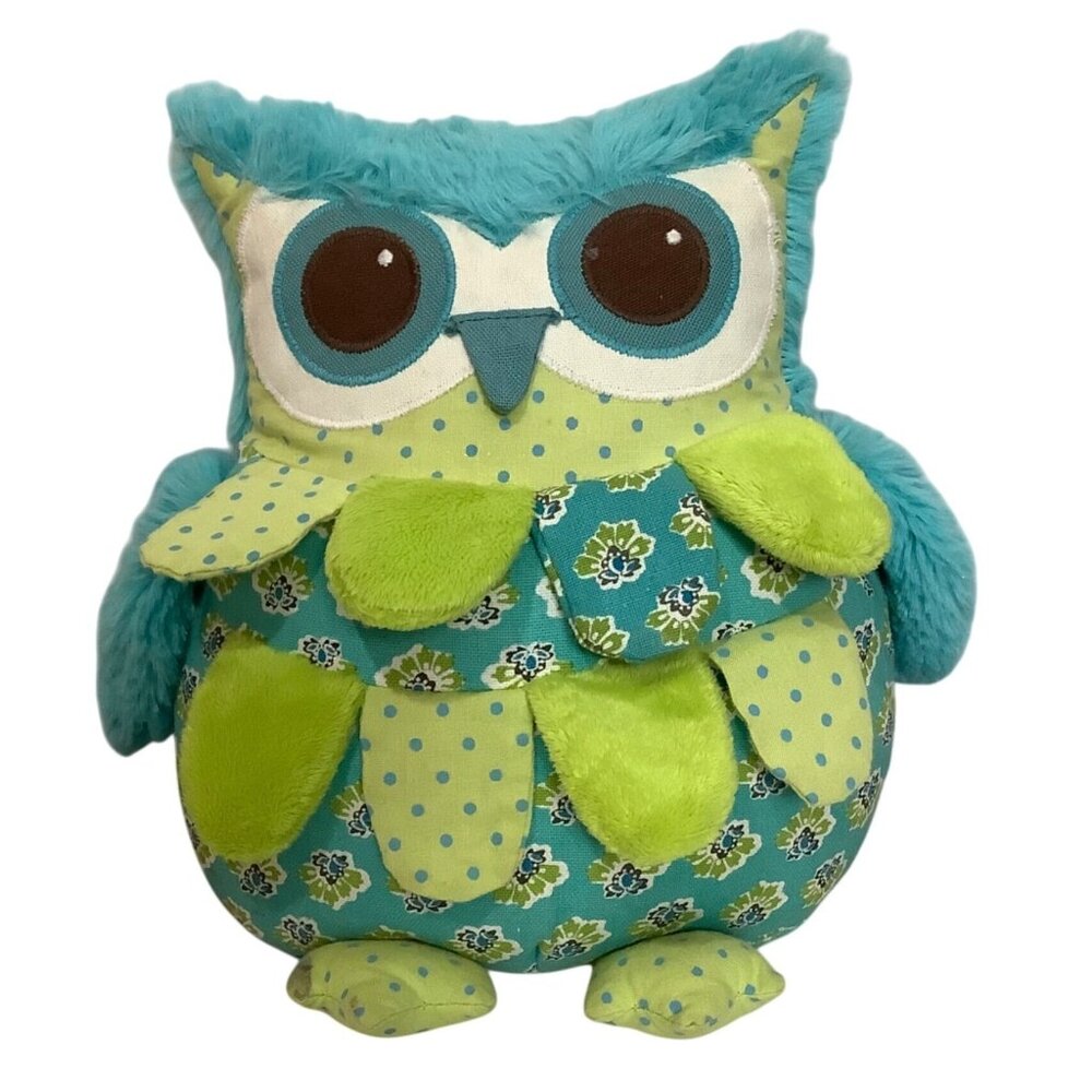 Maison Chic Owl‎ Bird Plush Stuffed Animal 10" Multipattern Fabric Feathers